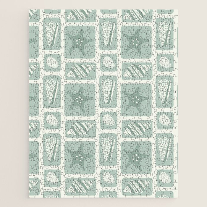 Retro marine sea shell art pattern Jigsaw Puzzle Gallery Image 1