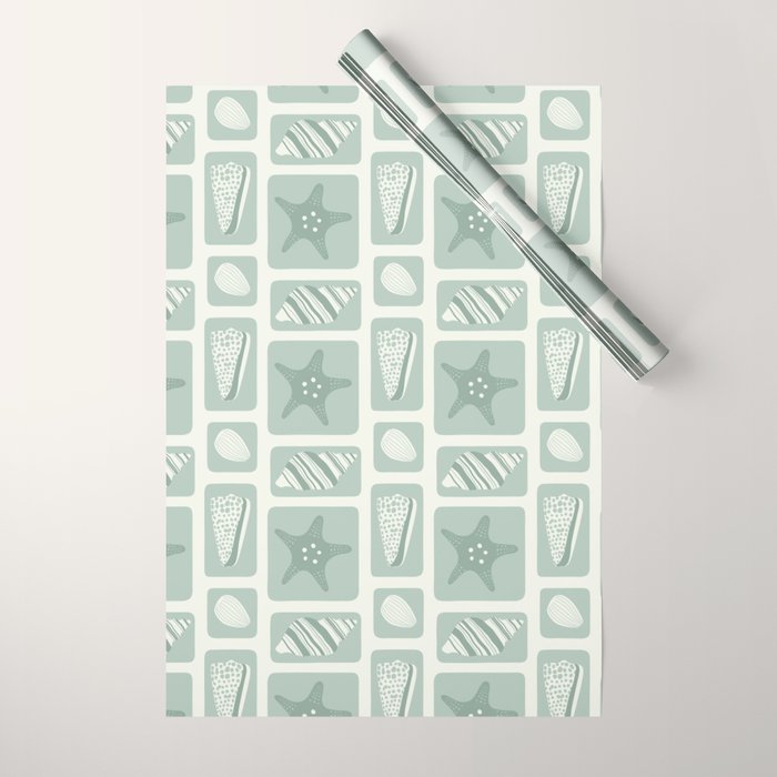 Retro marine sea shell art pattern Wrapping Paper Gallery Image 1