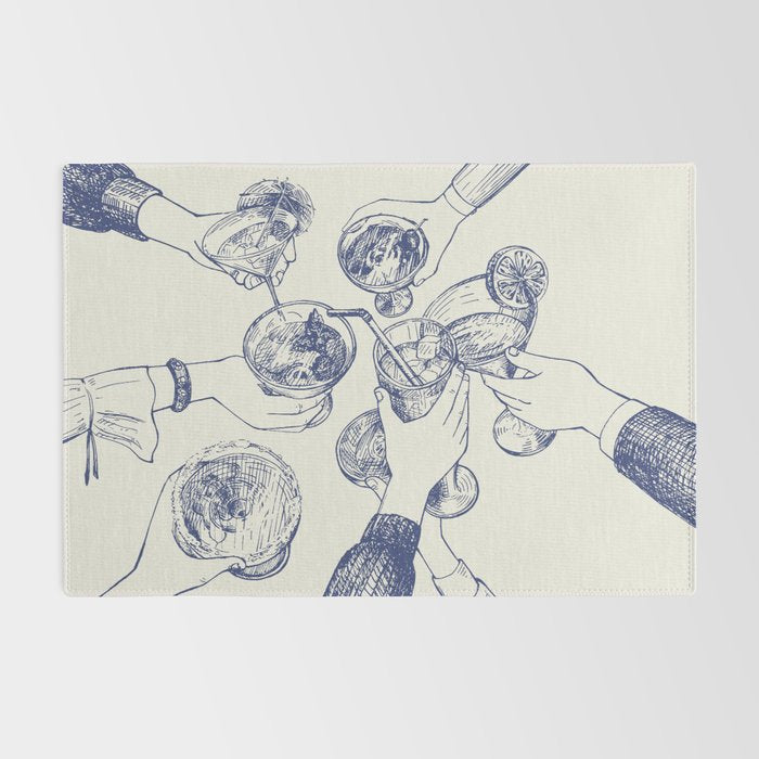 Cheers Dears - Blue Vintage Cocktails Illustration Rug Gallery Image 2
