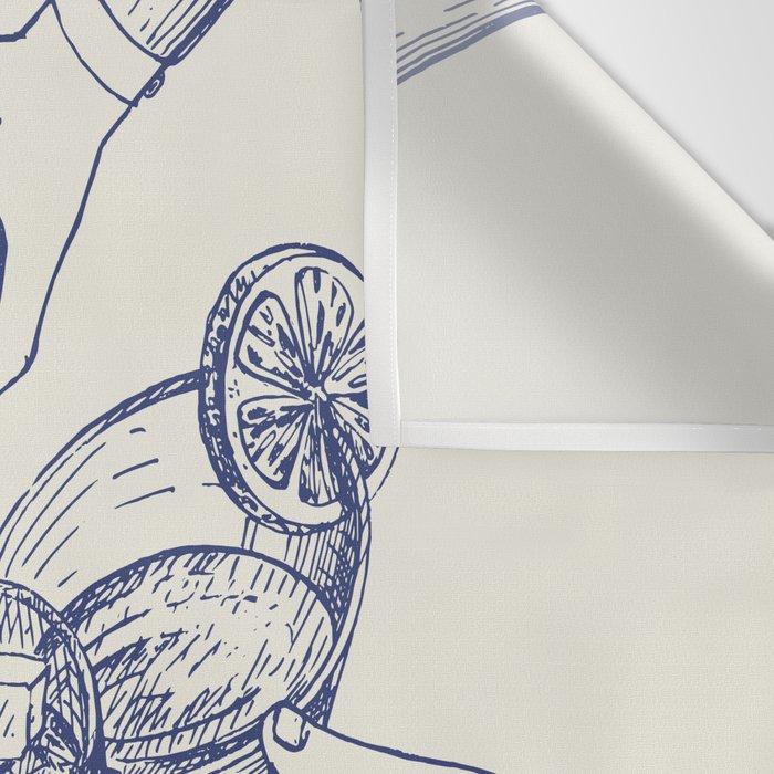 Cheers Dears - Blue Vintage Cocktails Illustration Wall Tapestry Gallery Image 3