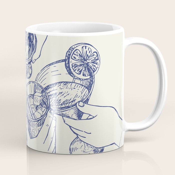 Cheers Dears - Blue Vintage Cocktails Illustration Coffee Mug Gallery Image 1