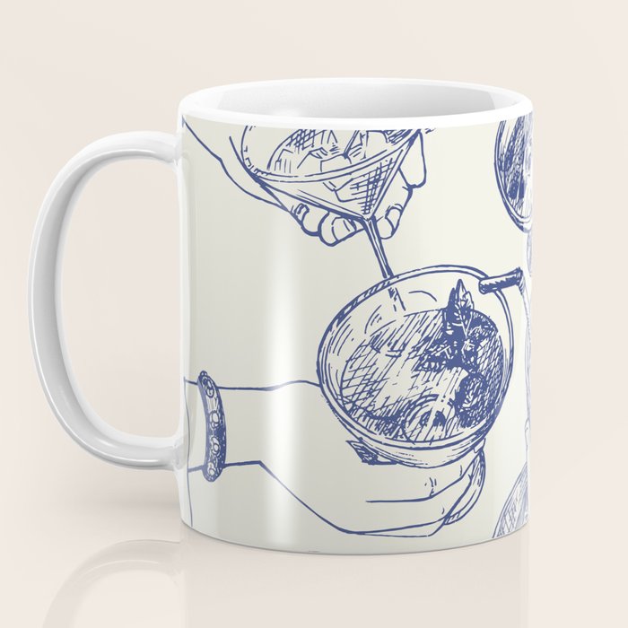 Cheers Dears - Blue Vintage Cocktails Illustration Coffee Mug Gallery Image 3