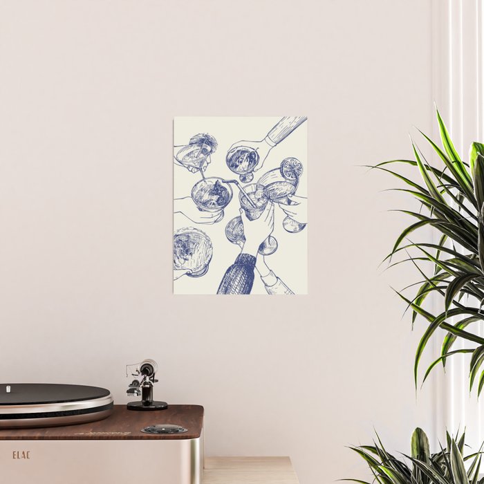 Cheers Dears - Blue Vintage Cocktails Illustration Poster Gallery Image 2