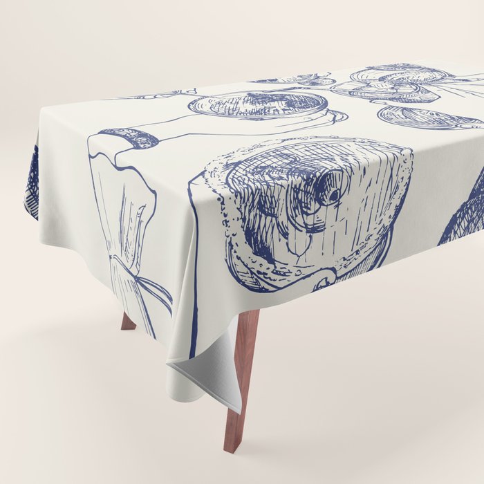 Cheers Dears - Blue Vintage Cocktails Illustration Tablecloth Gallery Image 1