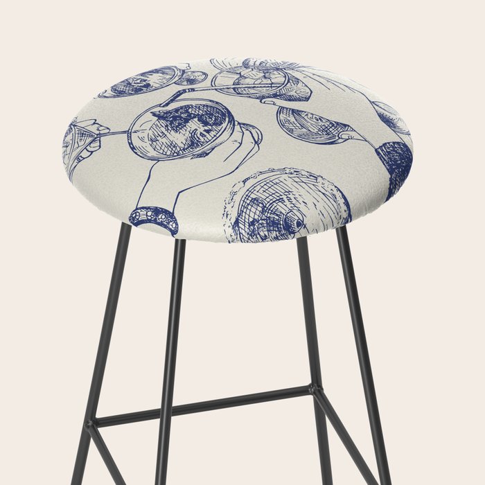 Cheers Dears - Blue Vintage Cocktails Illustration Stool Gallery Image 2