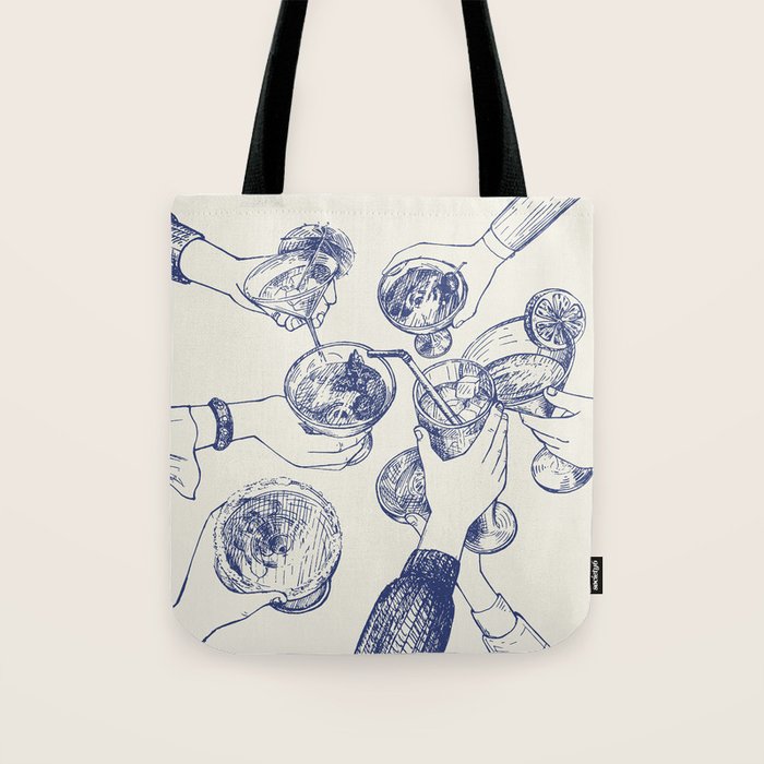 Cheers Dears - Blue Vintage Cocktails Illustration Tote Bag Gallery Image 1