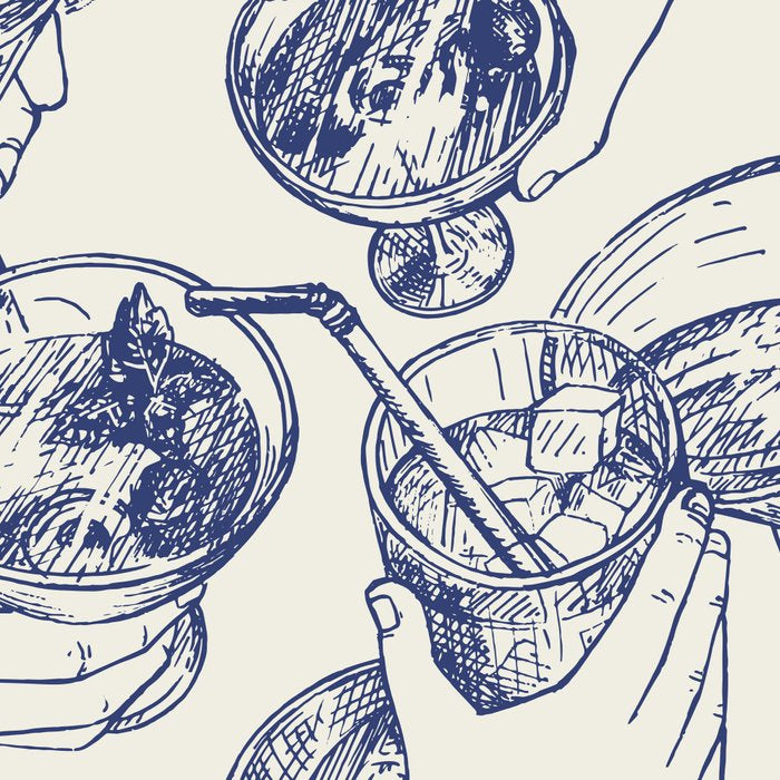 Cheers Dears - Blue Vintage Cocktails Illustration Coffee Mug Gallery Image 2