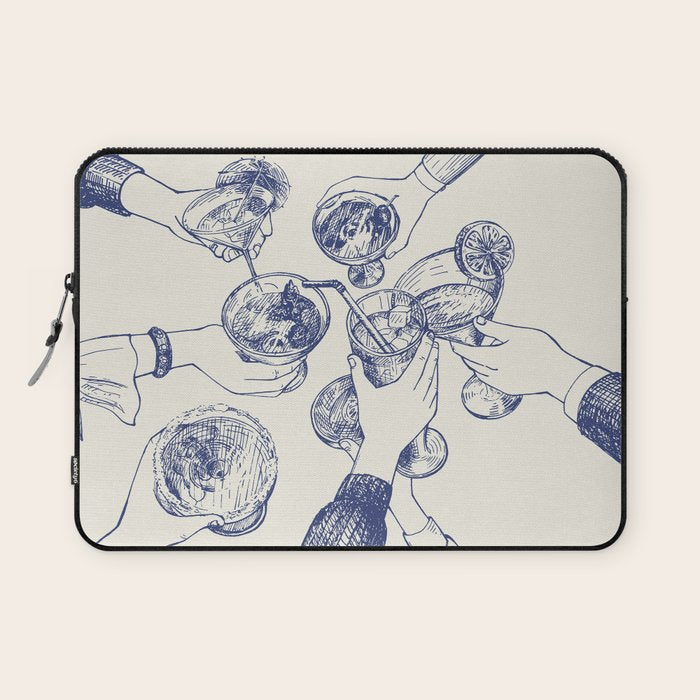 Cheers Dears - Blue Vintage Cocktails Illustration Laptop Sleeve Gallery Image 1