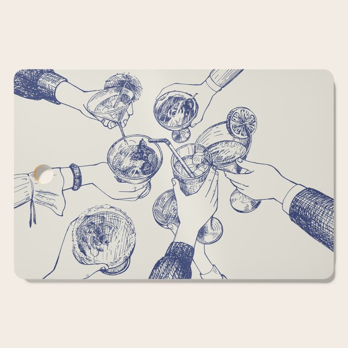 Cheers Dears - Blue Vintage Cocktails Illustration Cutting Board Gallery Image 1