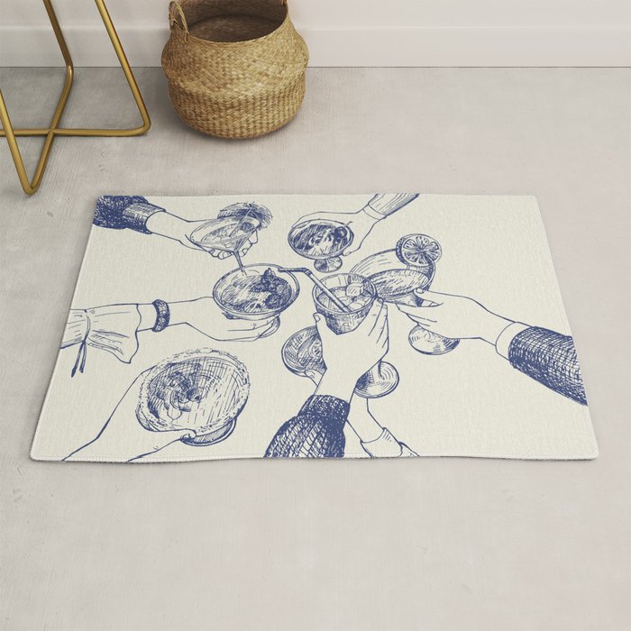 Cheers Dears - Blue Vintage Cocktails Illustration Rug Gallery Image 1