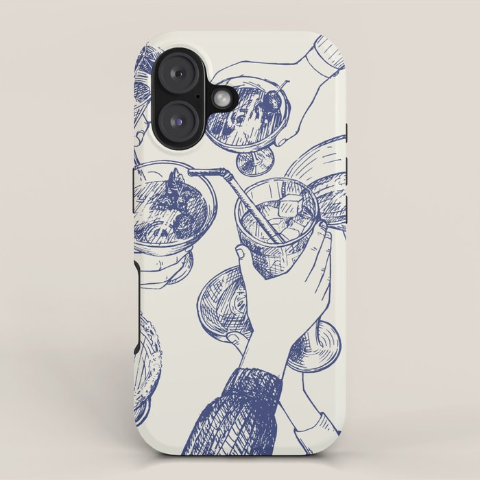 Cheers Dears - Blue Vintage Cocktails Illustration iPhone Case Gallery Image 1