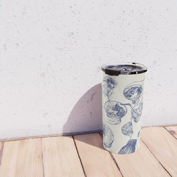 Cheers Dears - Blue Vintage Cocktails Illustration Travel Mug Gallery Image 4