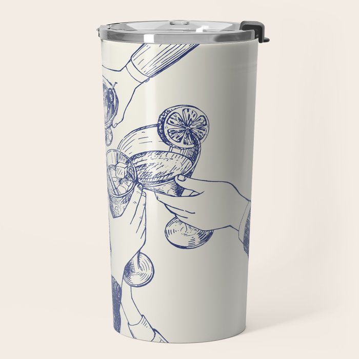 Cheers Dears - Blue Vintage Cocktails Illustration Travel Mug Gallery Image 2