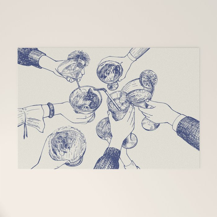 Cheers Dears - Blue Vintage Cocktails Illustration Welcome Mat Gallery Image 1