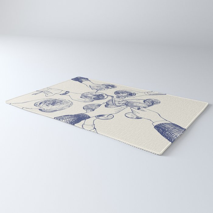 Cheers Dears - Blue Vintage Cocktails Illustration Rug Gallery Image 3