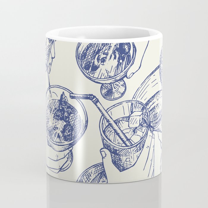 Cheers Dears - Blue Vintage Cocktails Illustration Coffee Mug Gallery Image 4