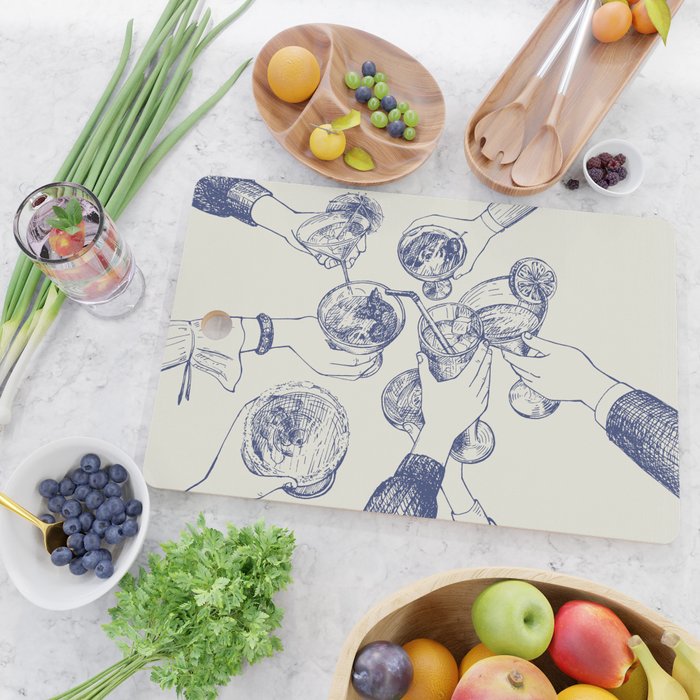 Cheers Dears - Blue Vintage Cocktails Illustration Cutting Board Gallery Image 2