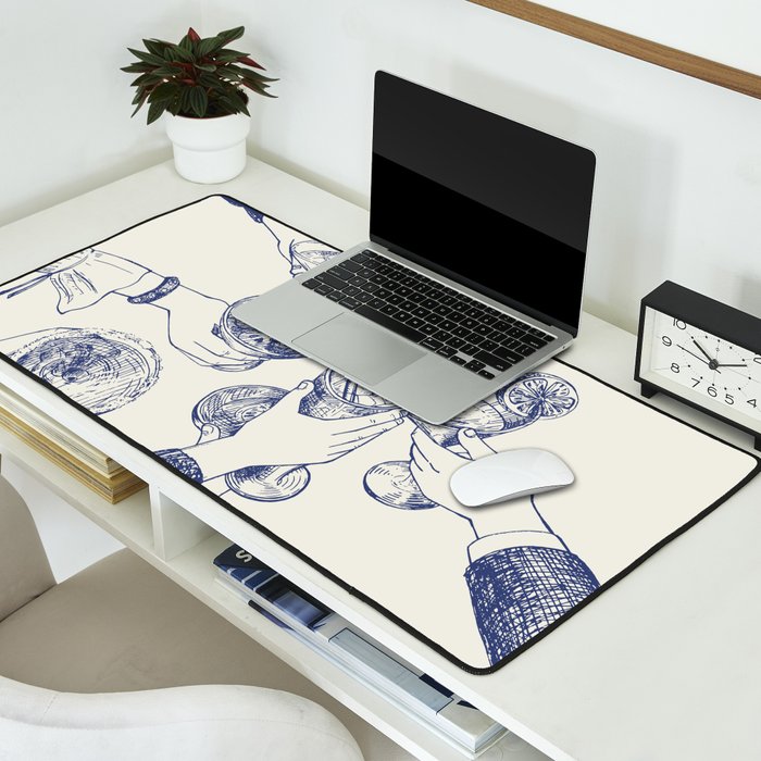 Cheers Dears - Blue Vintage Cocktails Illustration Desk Mat Gallery Image 2