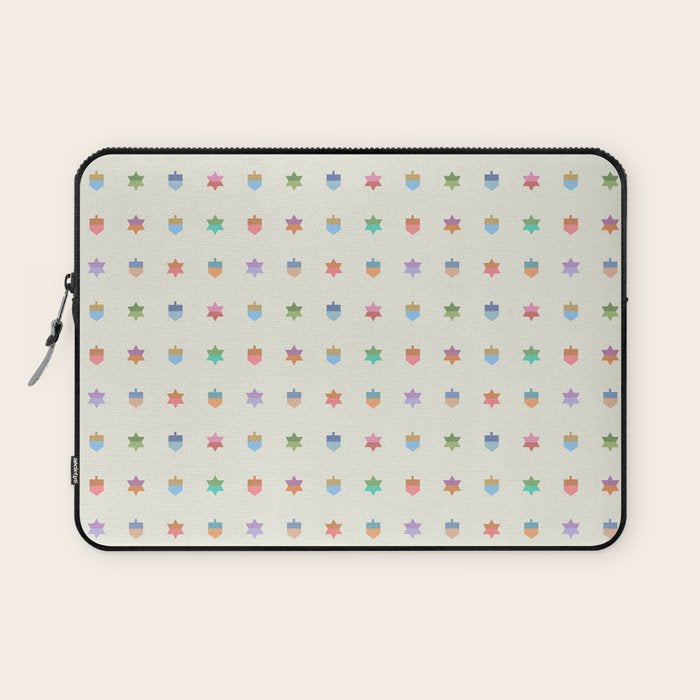 Happy Hanukkah | Dreidels & Star Pattern Laptop Sleeve Gallery Image 1