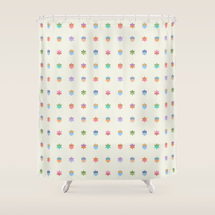 Happy Hanukkah | Dreidels & Star Pattern Shower Curtain Gallery Image 1