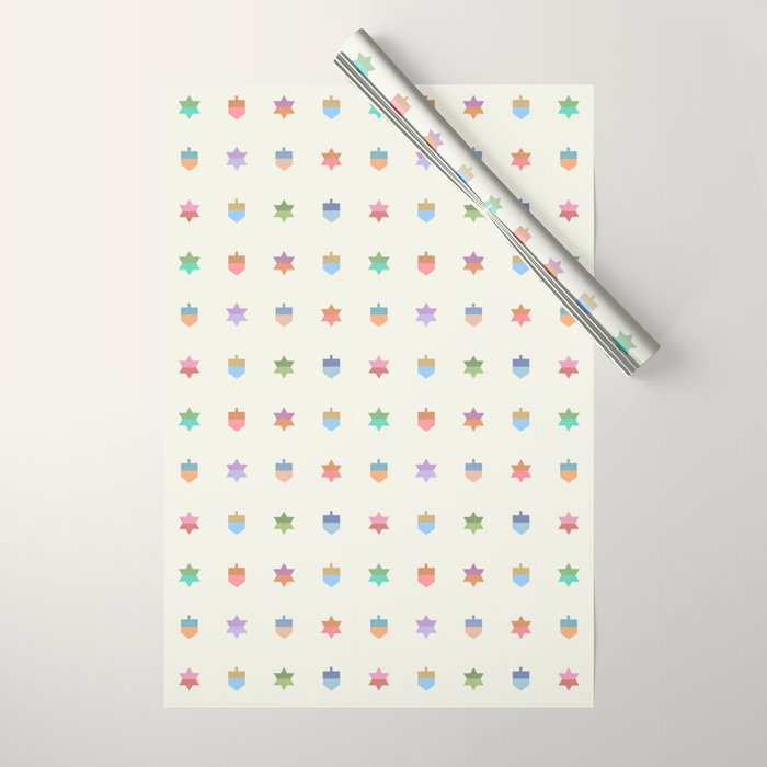 Happy Hanukkah | Dreidels & Star Pattern Wrapping Paper Gallery Image 1