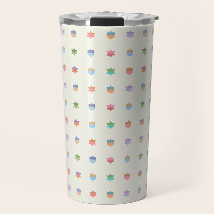 Happy Hanukkah | Dreidels & Star Pattern Travel Mug Gallery Image 1
