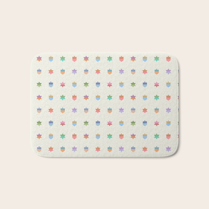 Happy Hanukkah | Dreidels & Star Pattern Bath Mat Gallery Image 1