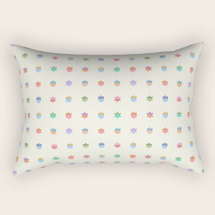 Happy Hanukkah | Dreidels & Star Pattern Rectangular Pillow Gallery Image 1