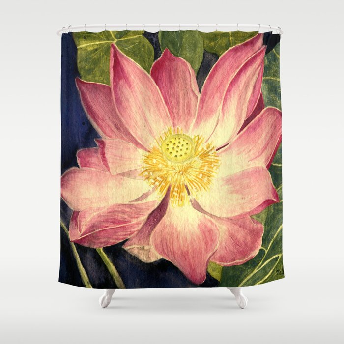 Big Lotus Watercolor Shower Curtain Gallery Image 1