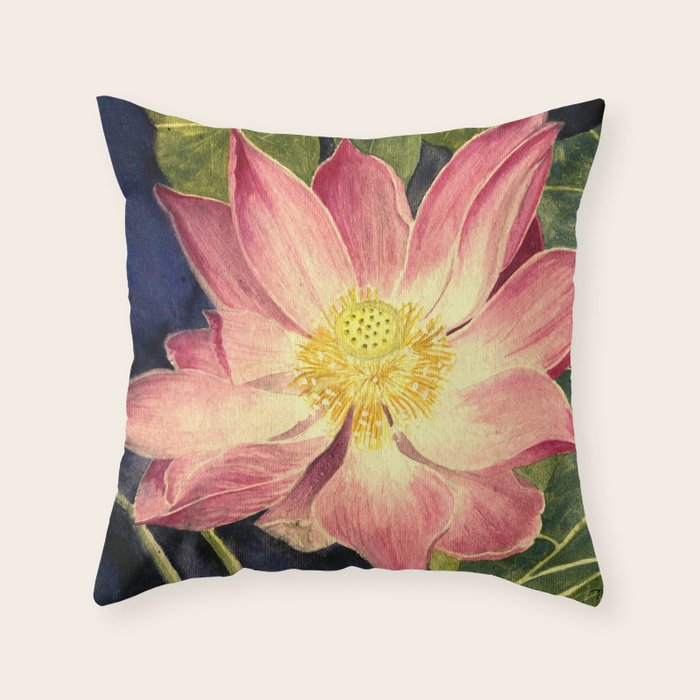 Big Lotus Watercolor Throw Pillow Gallery Image 1