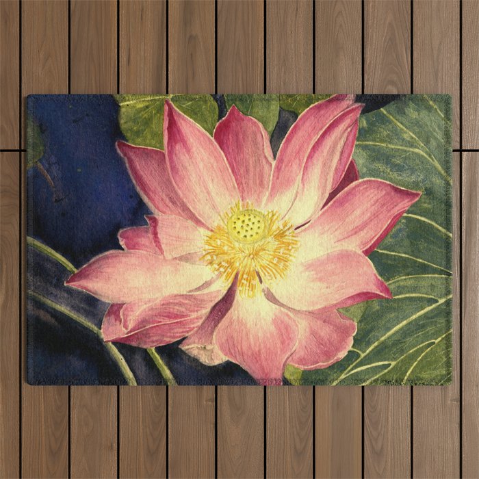 Big Lotus Watercolor Outdoor Rug Gallery Image 1