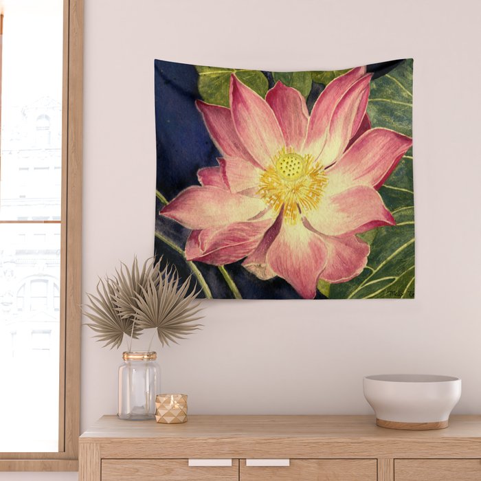 Big Lotus Watercolor Wall Tapestry Gallery Image 2