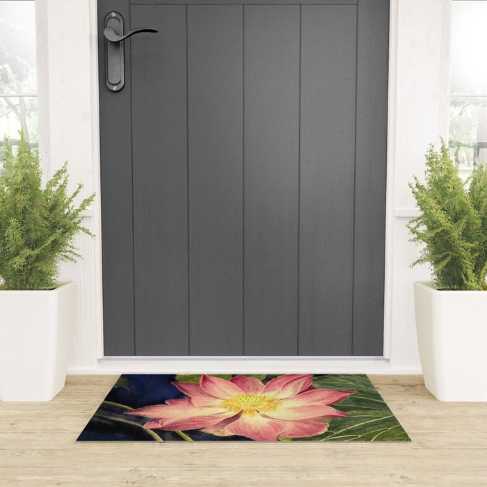 Big Lotus Watercolor Welcome Mat Gallery Image 3