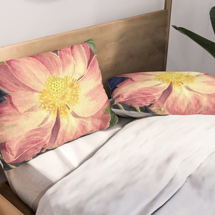 Big Lotus Watercolor Pillow Sham Gallery Image 2