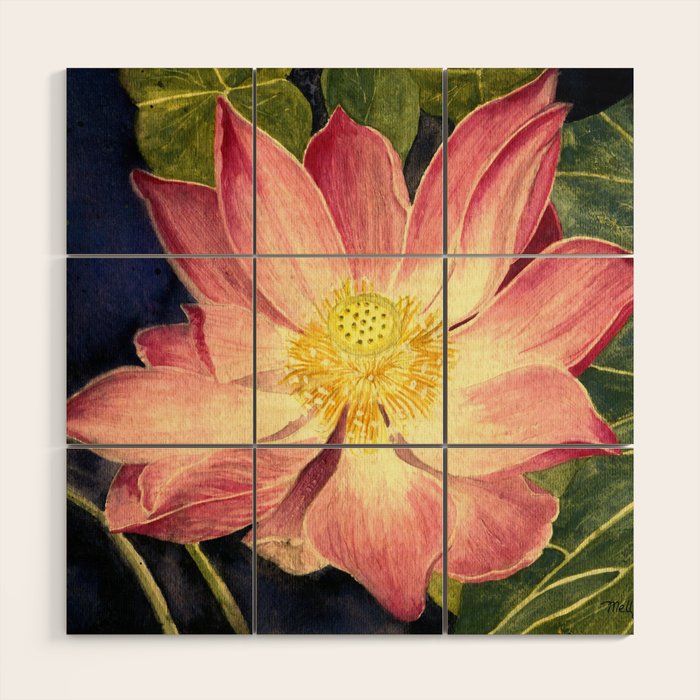 Big Lotus Watercolor Wood Wall Art Gallery Image 1