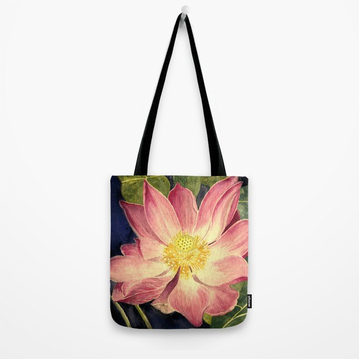 Big Lotus Watercolor Tote Bag Gallery Image 2