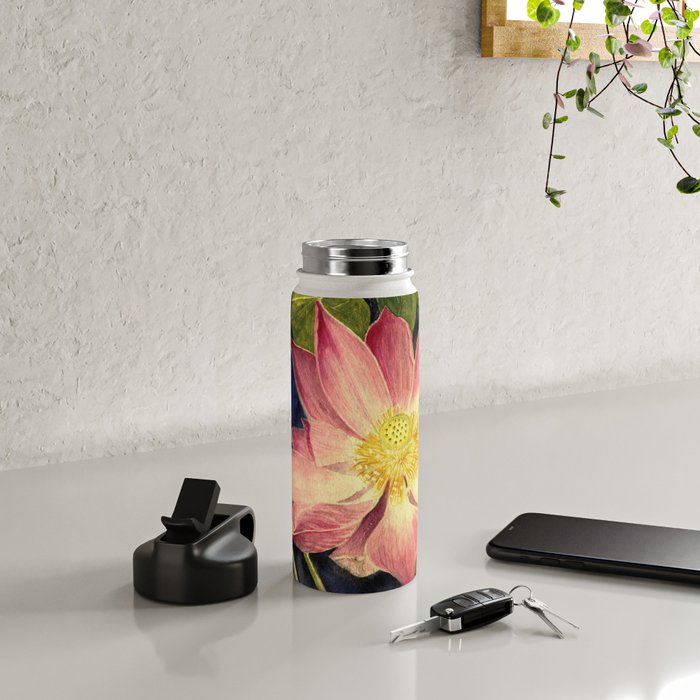 Big Lotus Watercolor Water Bottle Gallery Image 4