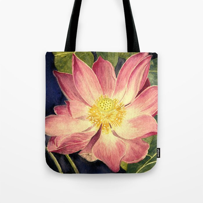 Big Lotus Watercolor Tote Bag Gallery Image 1
