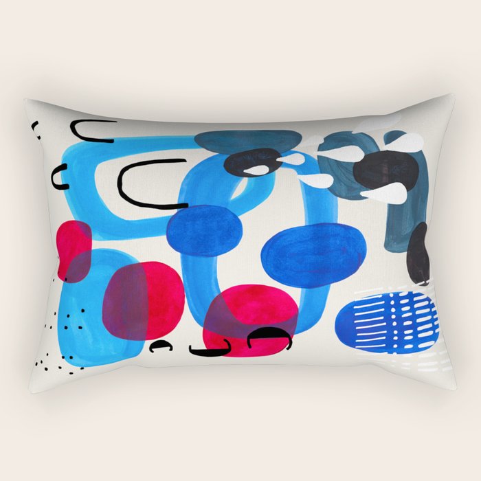 Mid Century Modern Abstract Colorful Art Patterns Ocean Blue Turquoise Grey Rectangular Pillow Gallery Image 2