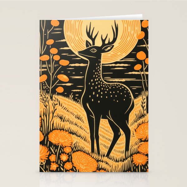 Autumn Moon Horned Deer Stationery Card Gallery Image 1