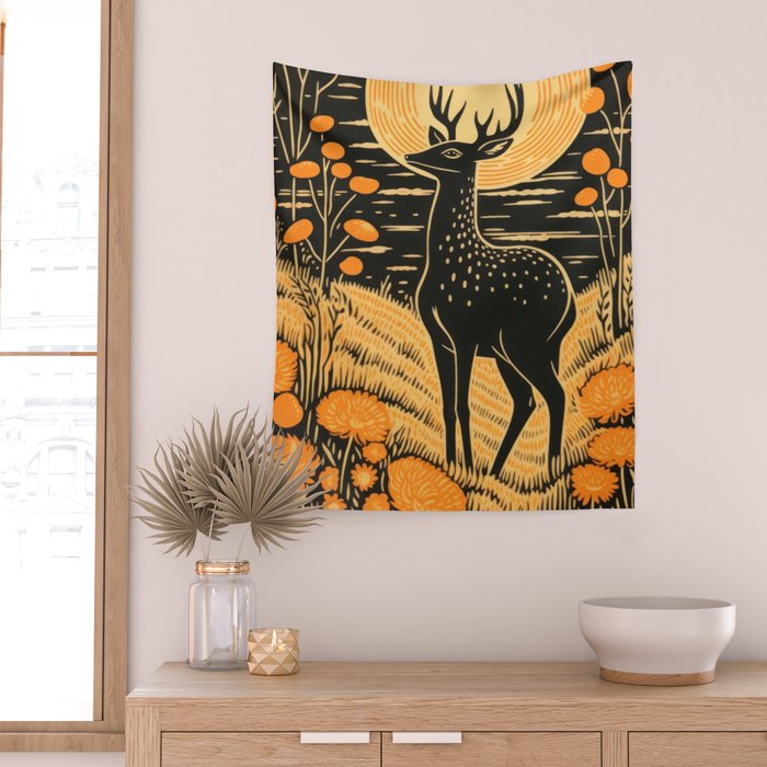 Autumn Moon Horned Deer Wall Tapestry Gallery Image 2