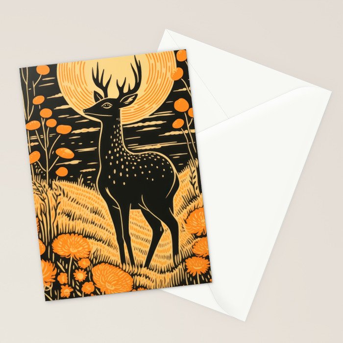 Autumn Moon Horned Deer Stationery Card Gallery Image 2