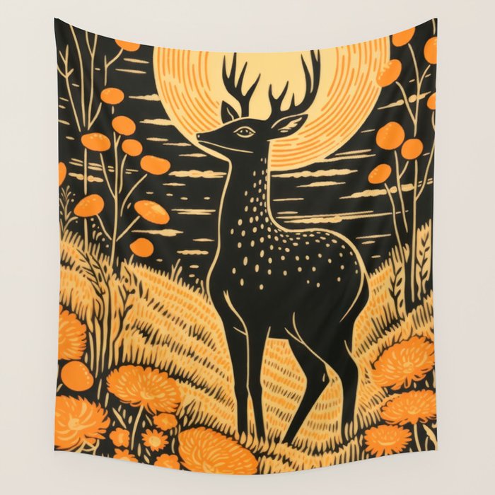 Autumn Moon Horned Deer Wall Tapestry Gallery Image 4