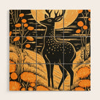 Autumn Moon Horned Deer Wood Wall Art Gallery Image 1