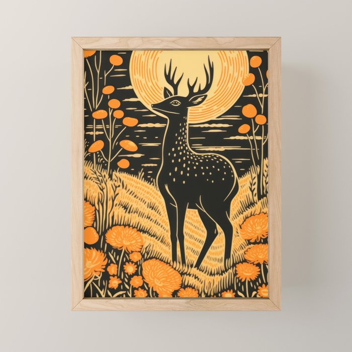 Autumn Moon Horned Deer Mini Art Print Gallery Image 1