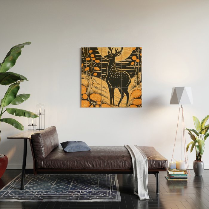 Autumn Moon Horned Deer Wood Wall Art Gallery Image 2