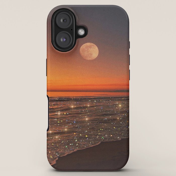 SUNSET WITH A FULL MOON | collage | nature | warm | ocean | sea | glitter | glow | waves | sky bling iPhone Case Gallery Image 5