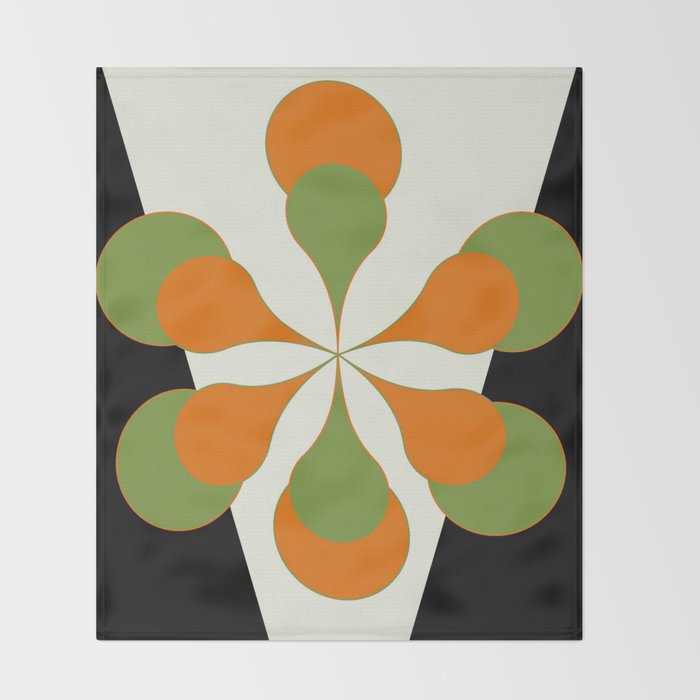 Mid-Century Modern Art 1.4 - Green & Orange Flower Throw Blanket Gallery Image 2
