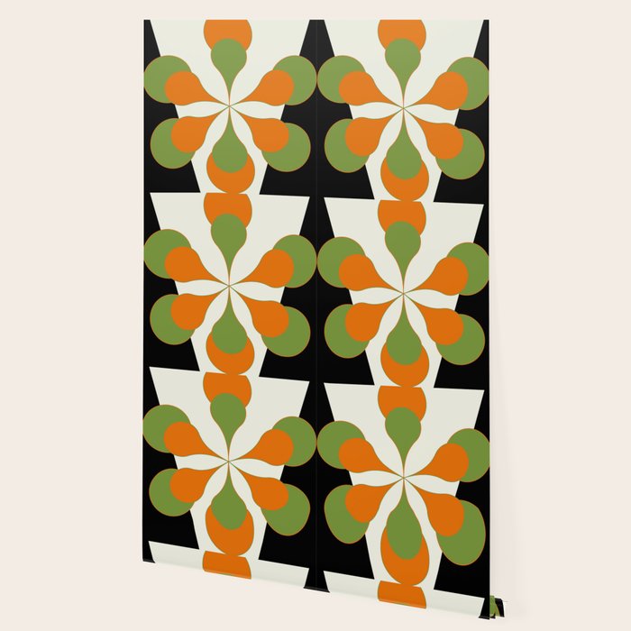 Mid-Century Modern Art 1.4 - Green & Orange Flower Wallpaper Gallery Image 2