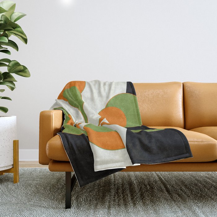 Mid-Century Modern Art 1.4 - Green & Orange Flower Throw Blanket Gallery Image 1